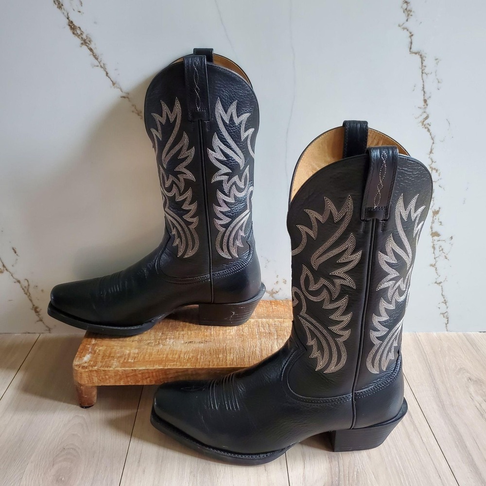 Ariat Western Boots Mens 11.5 Black Leather Embroidered Square Toe 10002296